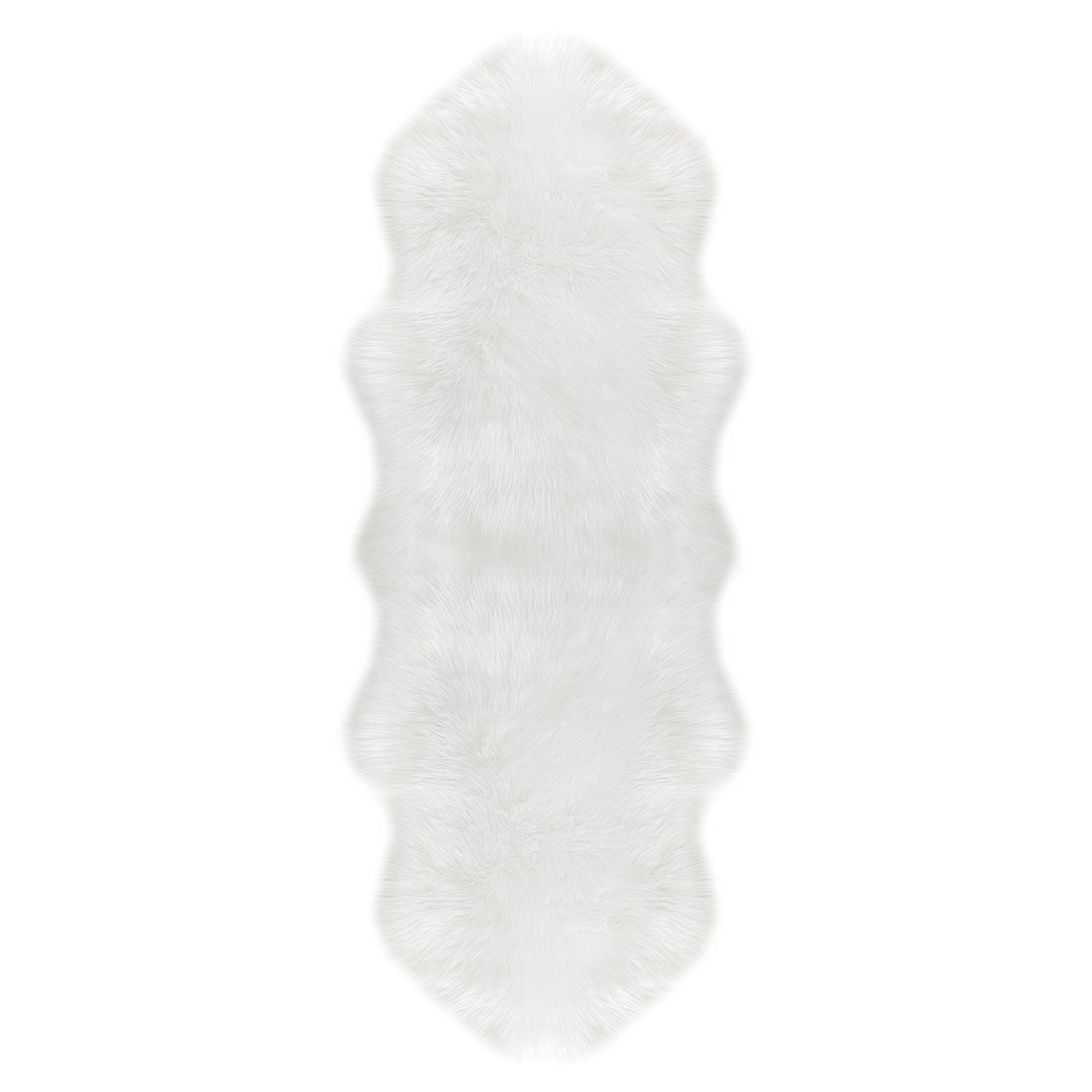 Kalina White Shaggy Fluffy Fur Rug 60x180cm, featuring a plush, long-pile texture that resembles sheepskin, laid on a plain background, showcasing its luxurious softness and inviting appearance.
