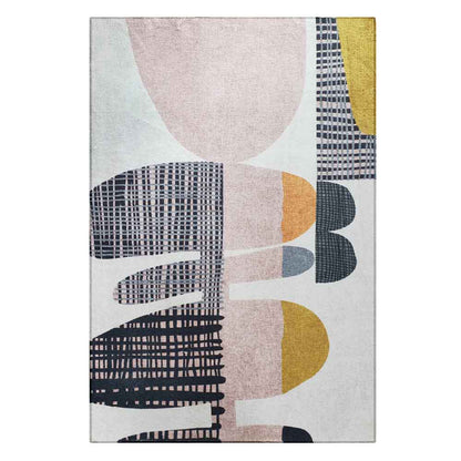 Close-up of Kangos Contemporary Art Rug 200x300cm showcasing its intricate checkered pattern with soft texture, highlighting the modernistic design and sturdy poly-cotton backing suitable for high-traffic areas.