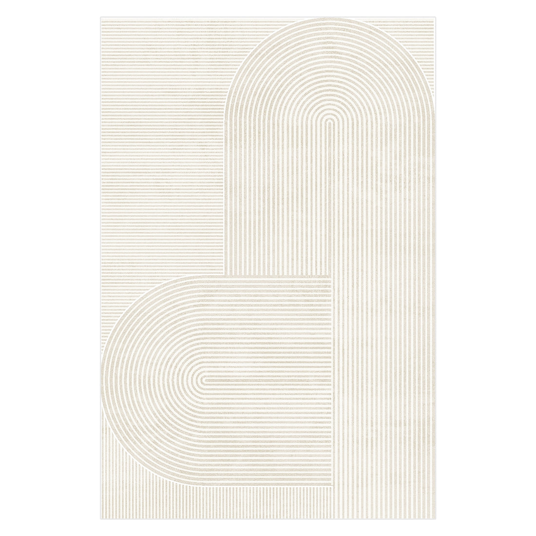 Krokom 160x230cm Modern Abstract Indoor Floor Rug featuring minimalist geometric design with fine beige lines forming an arch and semicircle on a white background, ideal for contemporary homes.