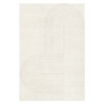 Krokom 160x230cm Modern Abstract Indoor Floor Rug featuring minimalist geometric design with fine beige lines forming an arch and semicircle on a white background, ideal for contemporary homes.