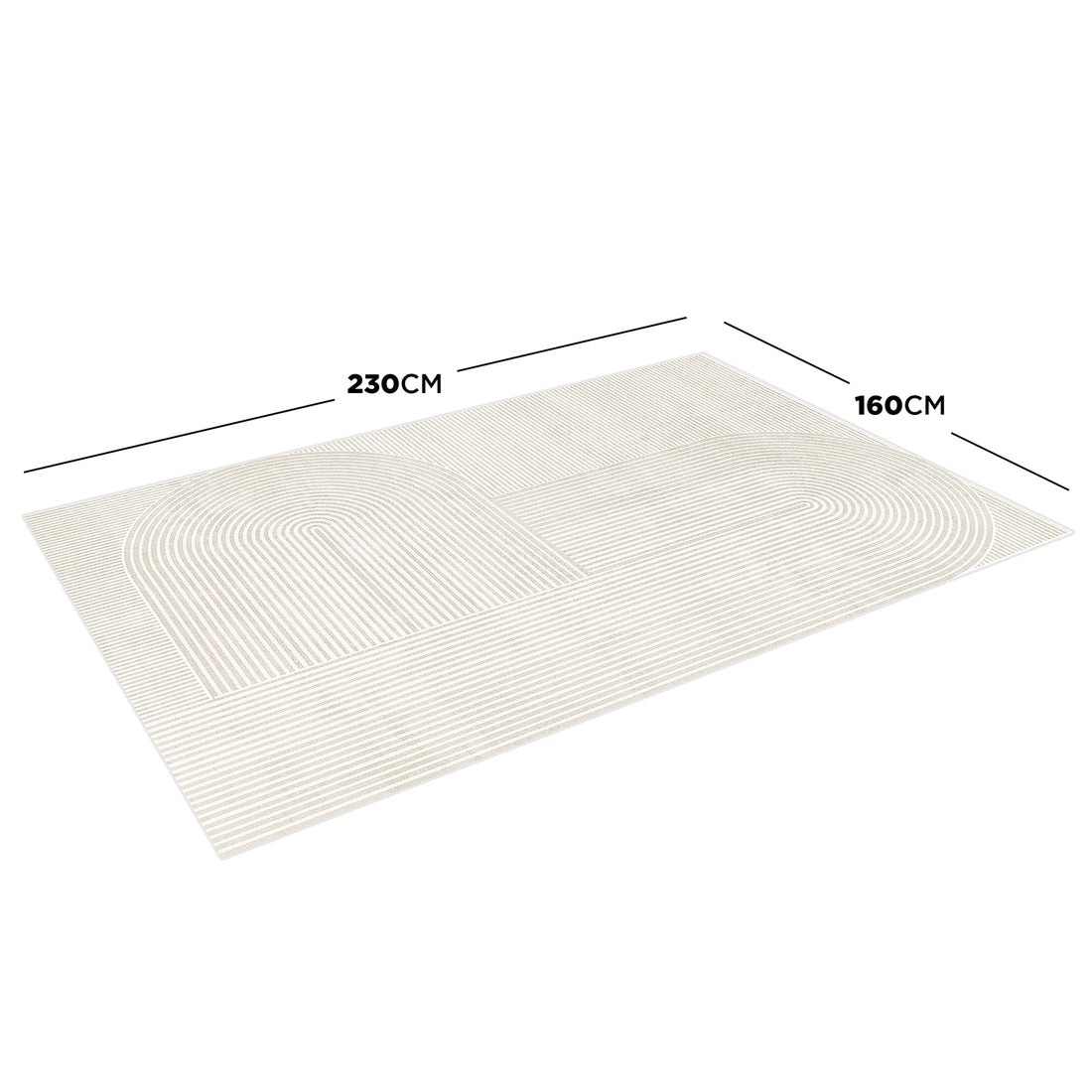 Krokom 160x230cm Modern Abstract Indoor Floor Rug with a minimalist linear-arch pattern in cream and off-white tones, displayed at a slight angle, highlighting its stylish and contemporary design.