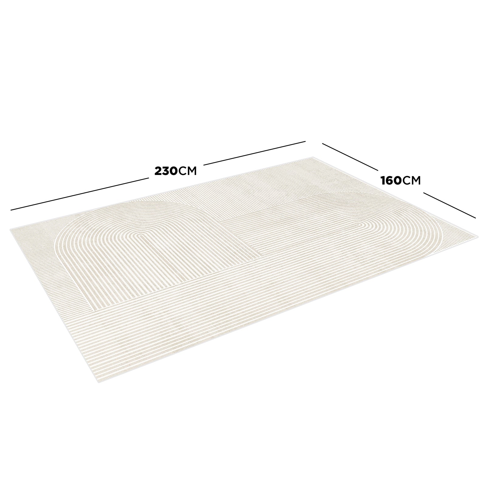 Krokom 160x230cm Modern Abstract Indoor Floor Rug with a minimalist linear-arch pattern in cream and off-white tones, displayed at a slight angle, highlighting its stylish and contemporary design.