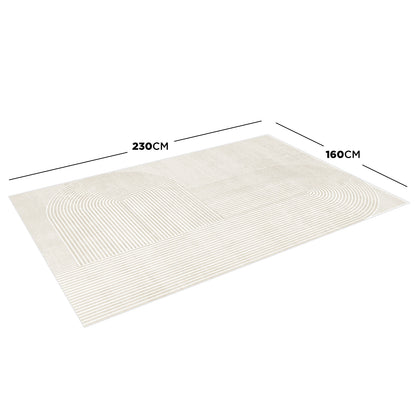 Krokom 160x230cm Modern Abstract Indoor Floor Rug with a minimalist linear-arch pattern in cream and off-white tones, displayed at a slight angle, highlighting its stylish and contemporary design.