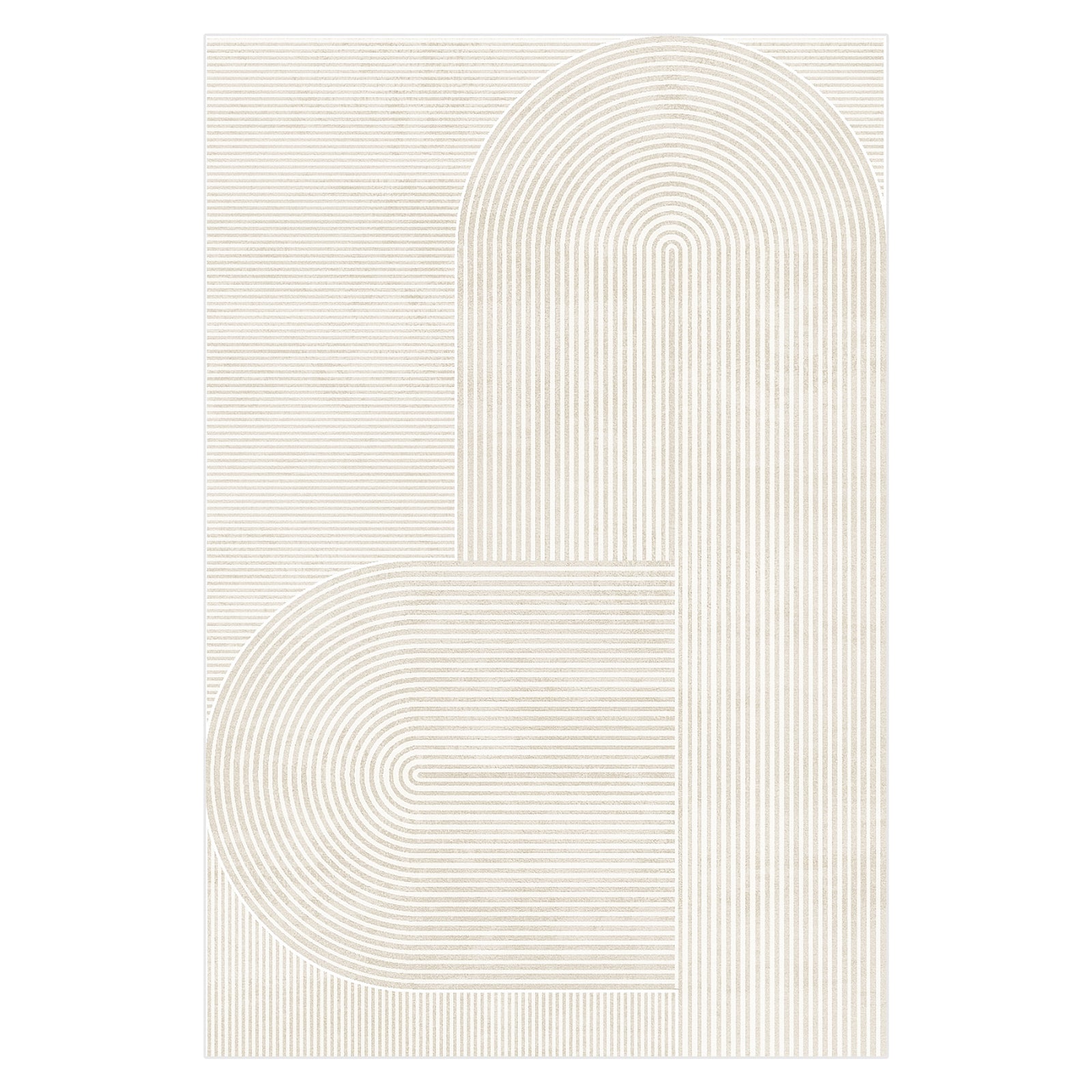 Krokom 200x300cm Modern Abstract Indoor Floor Rug featuring interlocking rounded-arch shapes with thin beige lines on an ivory background, creating a minimalist, contemporary design perfect for artistic home décor.