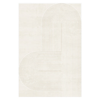 Krokom 200x300cm Modern Abstract Indoor Floor Rug featuring interlocking rounded-arch shapes with thin beige lines on an ivory background, creating a minimalist, contemporary design perfect for artistic home décor.