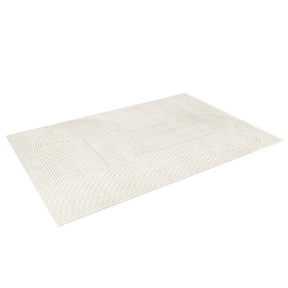 Krokom 200x300cm Modern Abstract Indoor Floor Rug featuring a light beige color with linear grooves and two large semicircular arch motifs, perfect for contemporary interiors with its subtle geometric design.