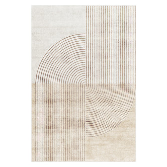 Lunder 200x300cm Modern Abstract Floor Rug, featuring a minimalist design with ivory and light tan quadrants, vertical lines, and intersecting quarter-circle arcs, ideal for enhancing and protecting hardwood floors.