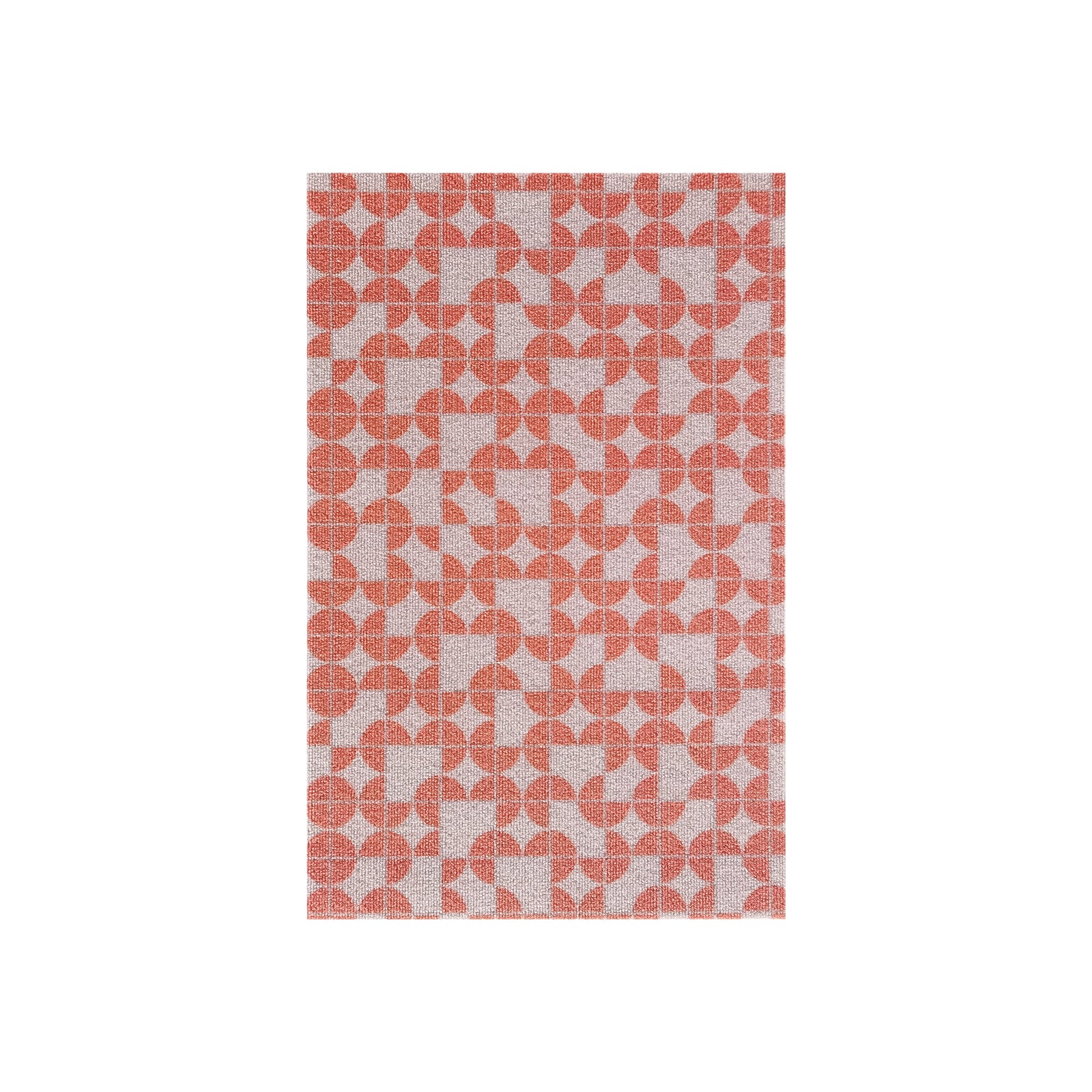 Macy 45x75cm Modern Outdoor Doormat in Light Terracotta, featuring a geometric motif of quarter-circle tiles forming circular and clover shapes on a light-grey background, laid out flat.