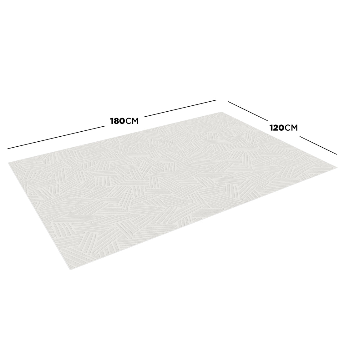 Malung 120x180cm Contemporary Indoor Floor Rug features a cream hue with a subtle embossed geometric pattern, highlighted by size indicators.