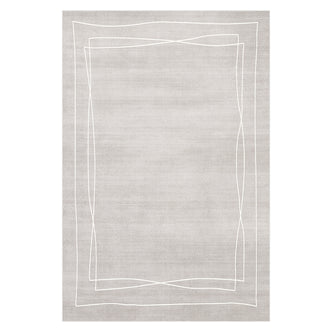 Manstad 160x230cm Modern Indoor Floor Rug features a light-beige/soft-gray color with subtle texture and abstract white line frames along the edges, creating a sophisticated and contemporary look.