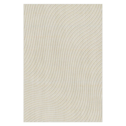 Meraker 120x180cm Modern Abstract Floor Rug with light-beige texture and white wave-like lines, creating a rhythmic design, ideal for adding charm and flair to contemporary and modern interiors.
