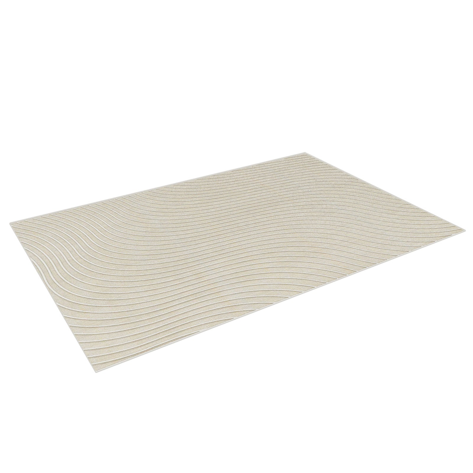 Meraker Modern Abstract Rug 160x230cm featuring a light beige panel with embossed wavy lines, offering a subtle textured pattern that enhances modern and contemporary home aesthetics.