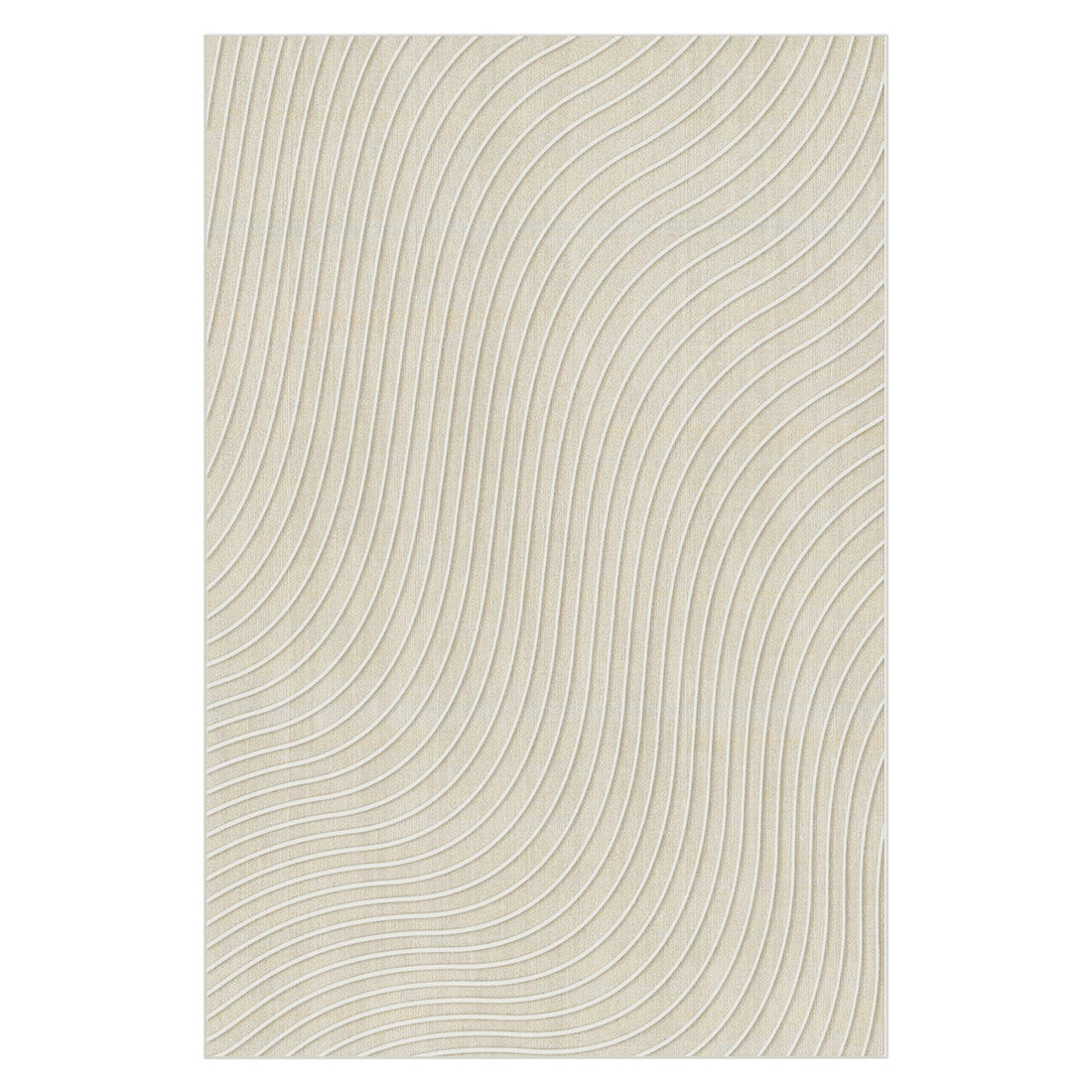 Meraker 200x300cm Modern Abstract Floor Rug with a light-beige base and off-white, undulating-wave pattern, offering a soft, stylish focal point for any room.