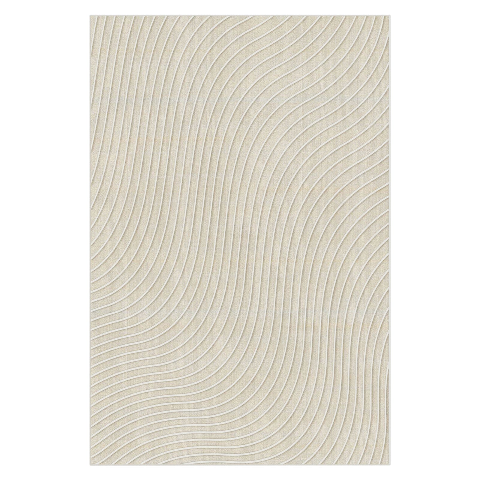 Meraker 200x300cm Modern Abstract Floor Rug with a light-beige base and off-white, undulating-wave pattern, offering a soft, stylish focal point for any room.