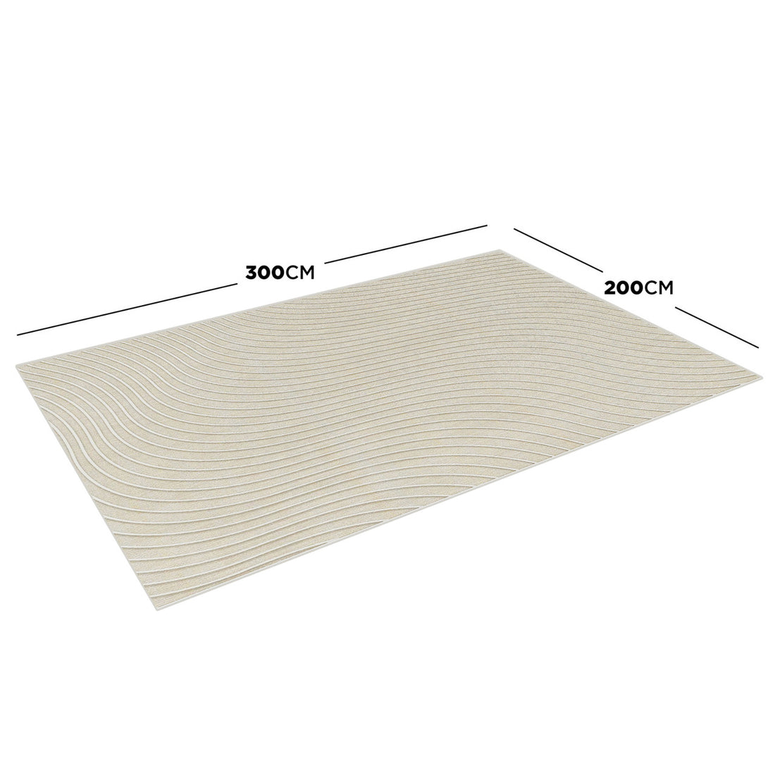 Meraker 200x300cm Modern Abstract Floor Rug in light-beige, features a subtle wavy texture, ideal for high-traffic areas with anti-slip backing. Durable, soft polyester construction enhances home aesthetics and comfort.