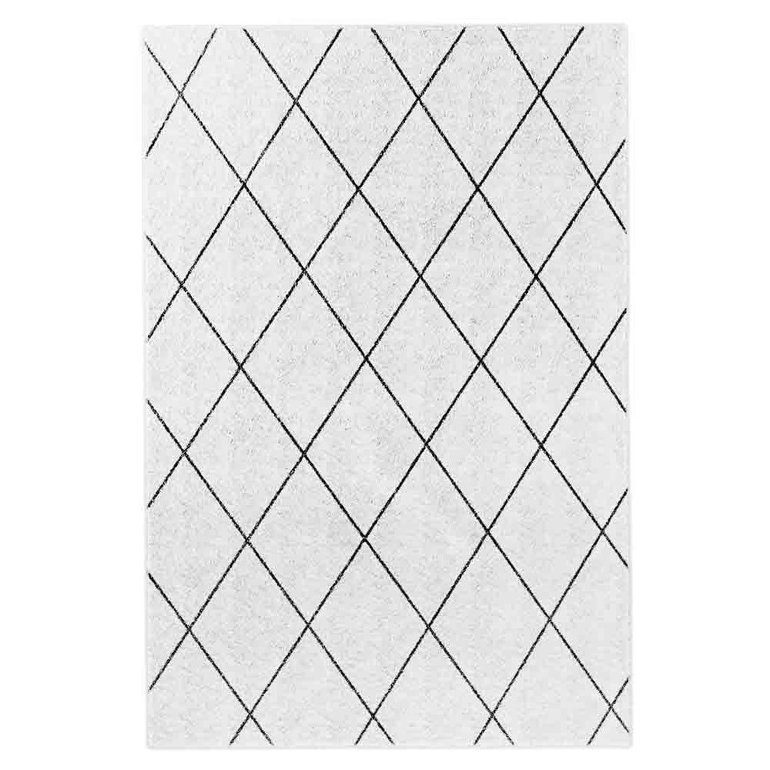 Milani 200x300cm Contemporary Printed Indoor Floor Rug features a repeating diamond lattice pattern with slightly bowed diagonal lines, showcasing a Scandinavian-inspired, minimalistic design suitable for high-traffic areas.