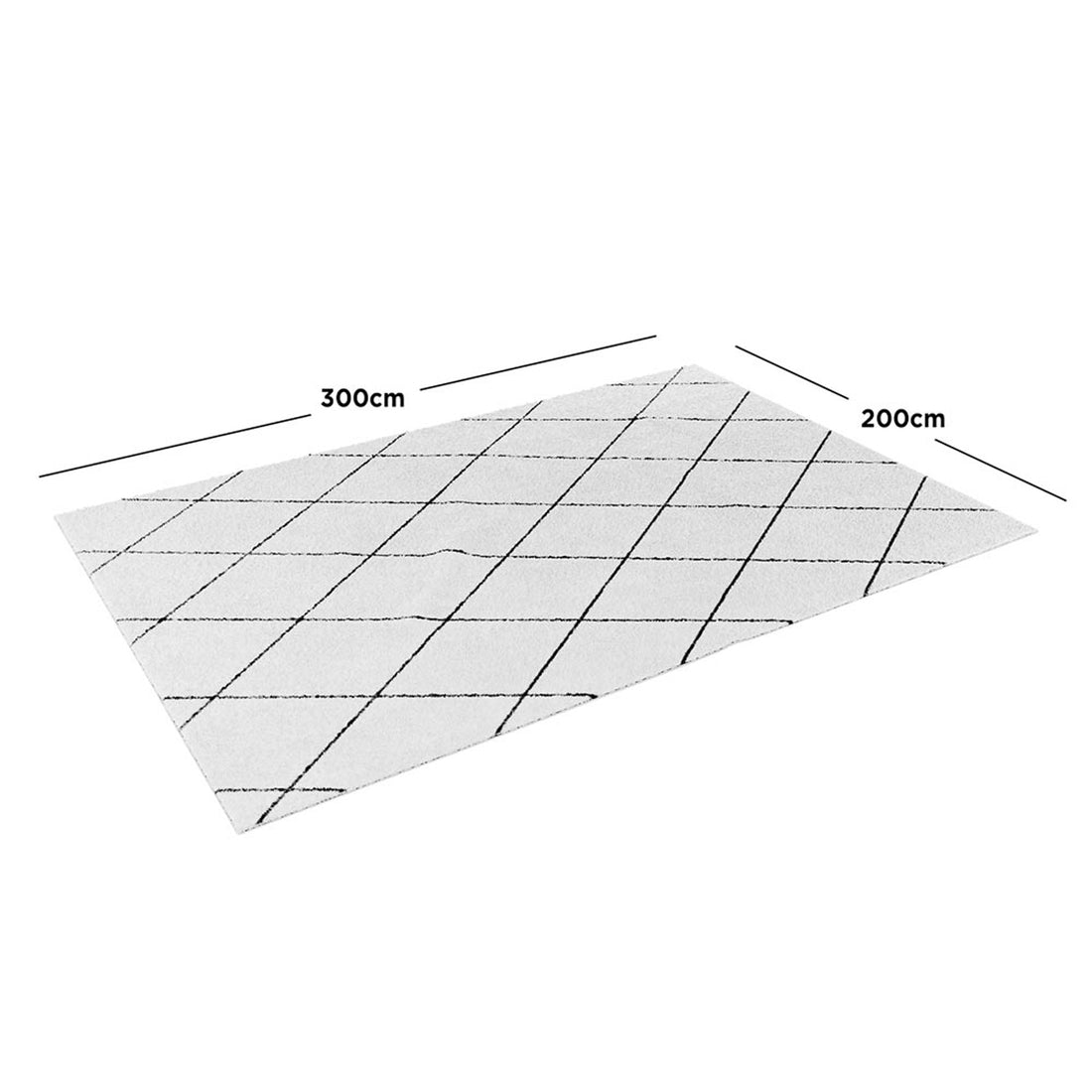 Milani 200x300cm Contemporary Printed Indoor Floor Rug features a light color with thin, dark criss-cross lines forming a diamond pattern, emphasizing its Scandinavian-inspired, minimalistic design and versatile style.