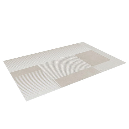 Nicho 160x230cm Polyester Tufted Modern Abstract Indoor Rug featuring alternating solid-beige and cream-and-white striped blocks, showcasing its contemporary design against a white background.