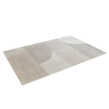 Olivia 200x300cm Polyester Tufted Modern Abstract Indoor Rug, featuring a chic design with large semicircles and blocks in muted tones. The rug showcases fine parallel striping for texture and depth.