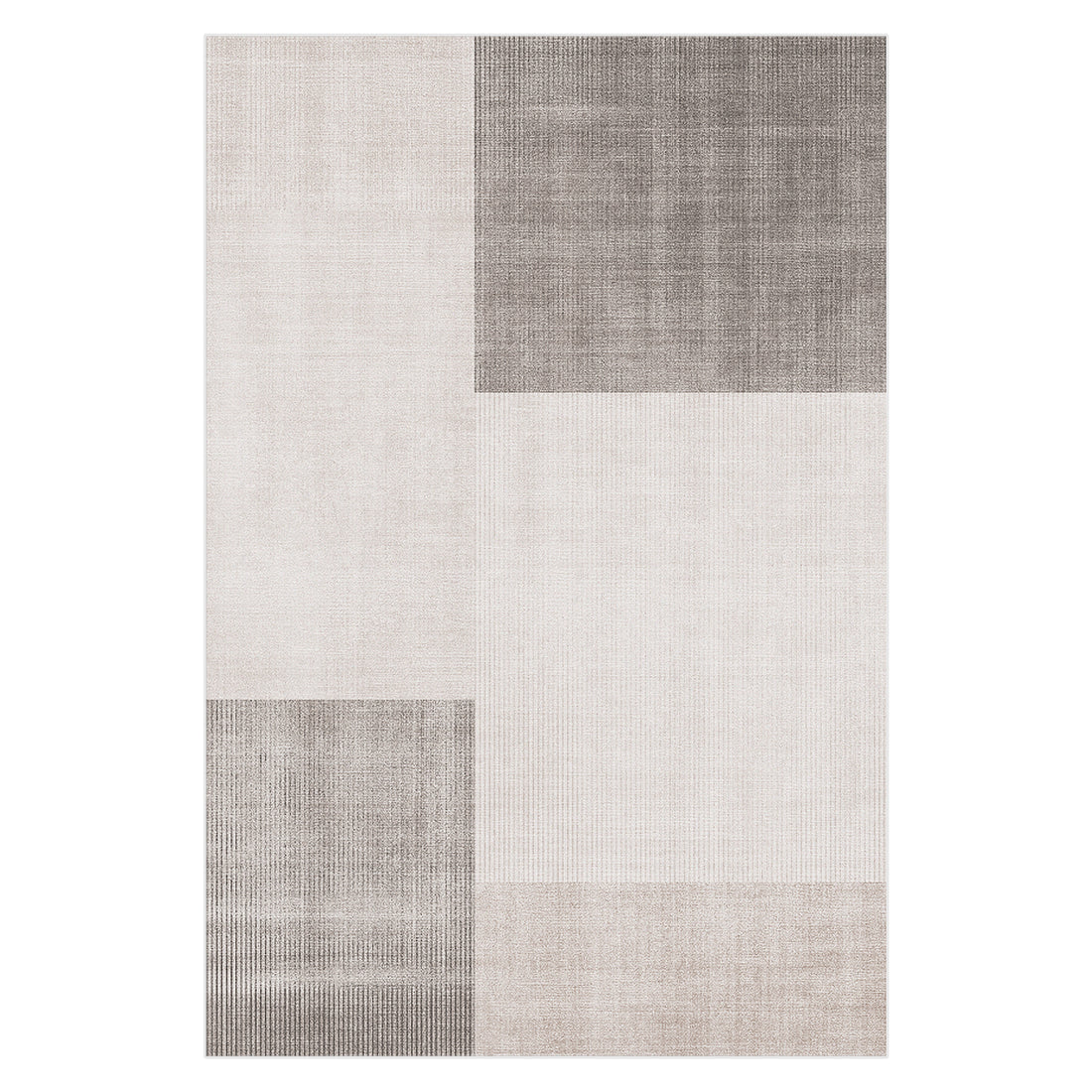 Orsa 120x180cm Small Contemporary Indoor Floor Rug with abstract, block-style design in neutral shades, featuring overlapping rectangles and squares with subtle woven textures, enhancing modern elegance and functionality.