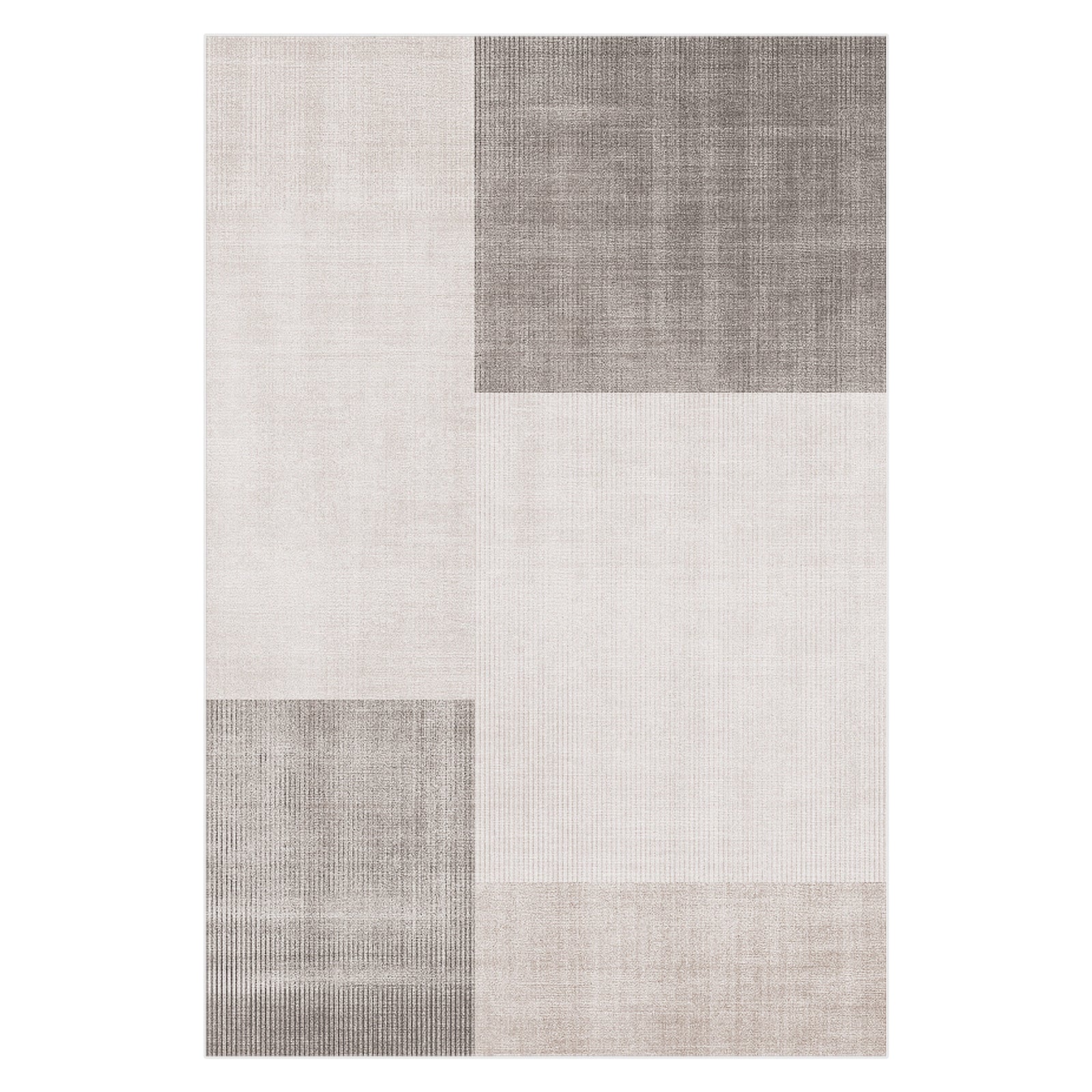 Orsa 120x180cm Small Contemporary Indoor Floor Rug with abstract, block-style design in neutral shades, featuring overlapping rectangles and squares with subtle woven textures, enhancing modern elegance and functionality.