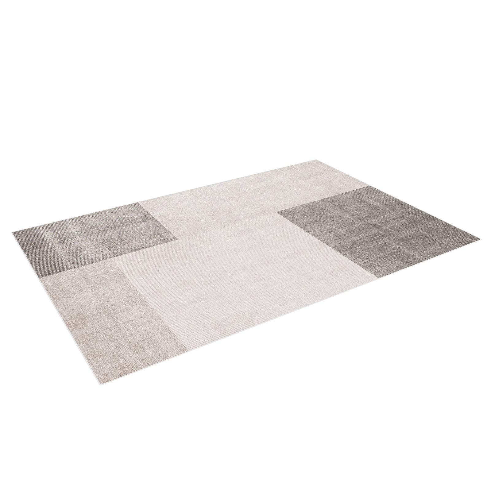 Orsa 120x180cm Small Contemporary Indoor Floor Rug features a flat-woven, patchwork design with six neutral-toned blocks, enhancing modern elegance and functionality.