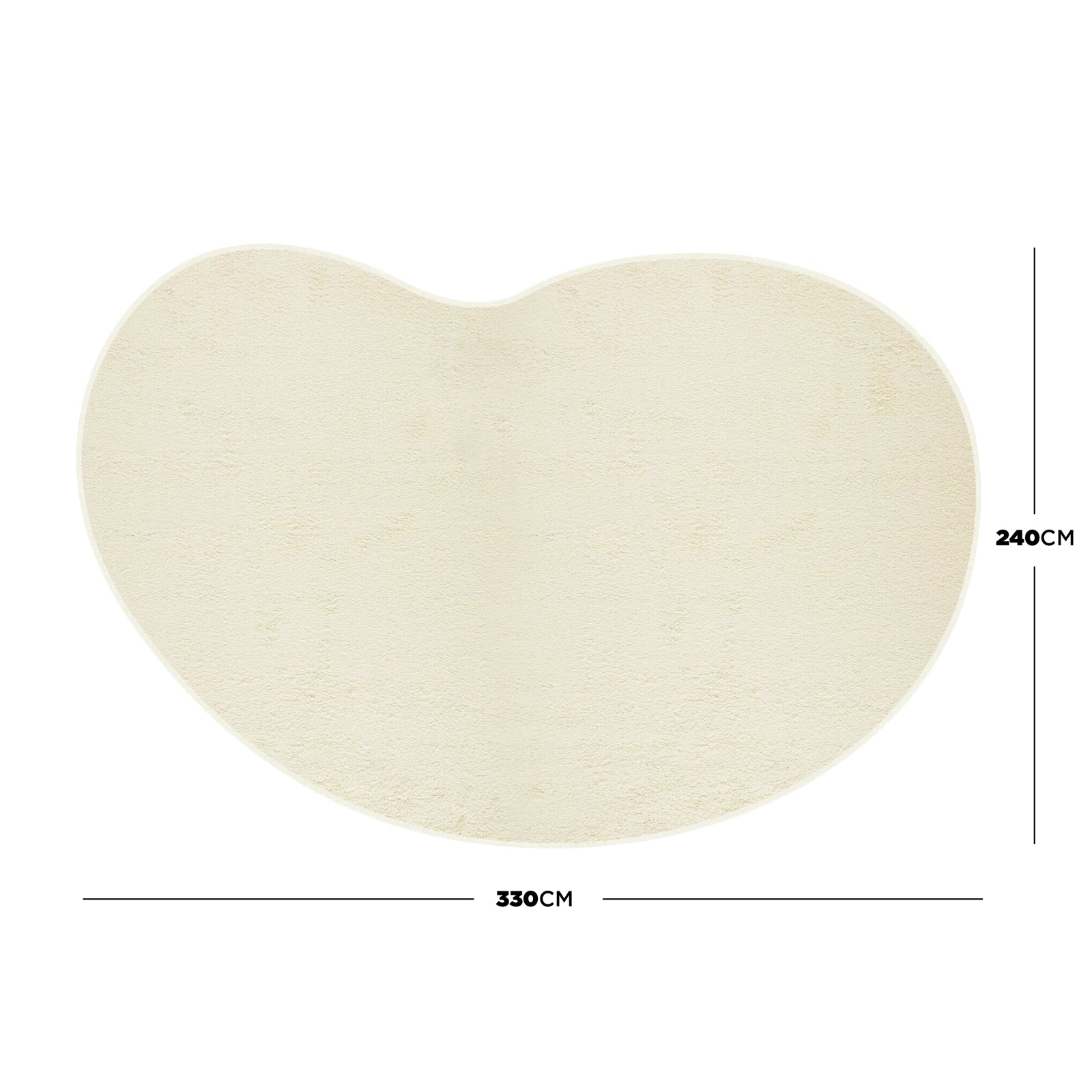 Parna 240 x 330cm Curved Shaggy Rug in Beige, featuring a large, amoeba-shaped design with a plush, high-pile texture, ideal for adding modern elegance to spacious interiors.