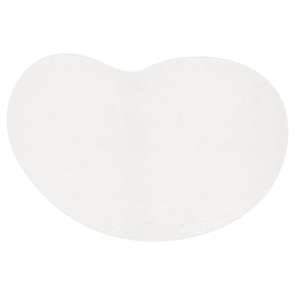 Parna Curved 240x330cm Large Shag Rug in Cream White, featuring a plush, kidney-bean shape with a softly textured, irregular oval design and a slight inward curve along the top edge.