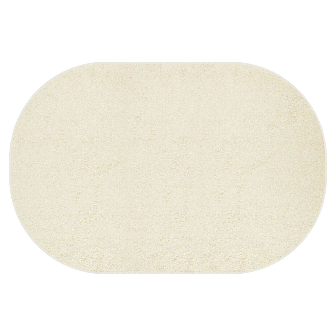 Pavla 200 x 300cm Oval Shaggy Rug in Beige features a plush, soft oval design with a subtle heat-printed pattern, ideal for adding a cosy, inviting touch to any room.