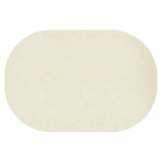 Pavla 200 x 300cm Oval Shaggy Rug in Beige features a plush, soft oval design with a subtle heat-printed pattern, ideal for adding a cosy, inviting touch to any room.