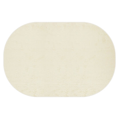 Pavla Oval Shaggy Rug - Beige 240 x 330cm, a plush, oval-shaped rug with a soft, shaggy texture, displayed on a plain white background, highlighting its inviting and cosy design.