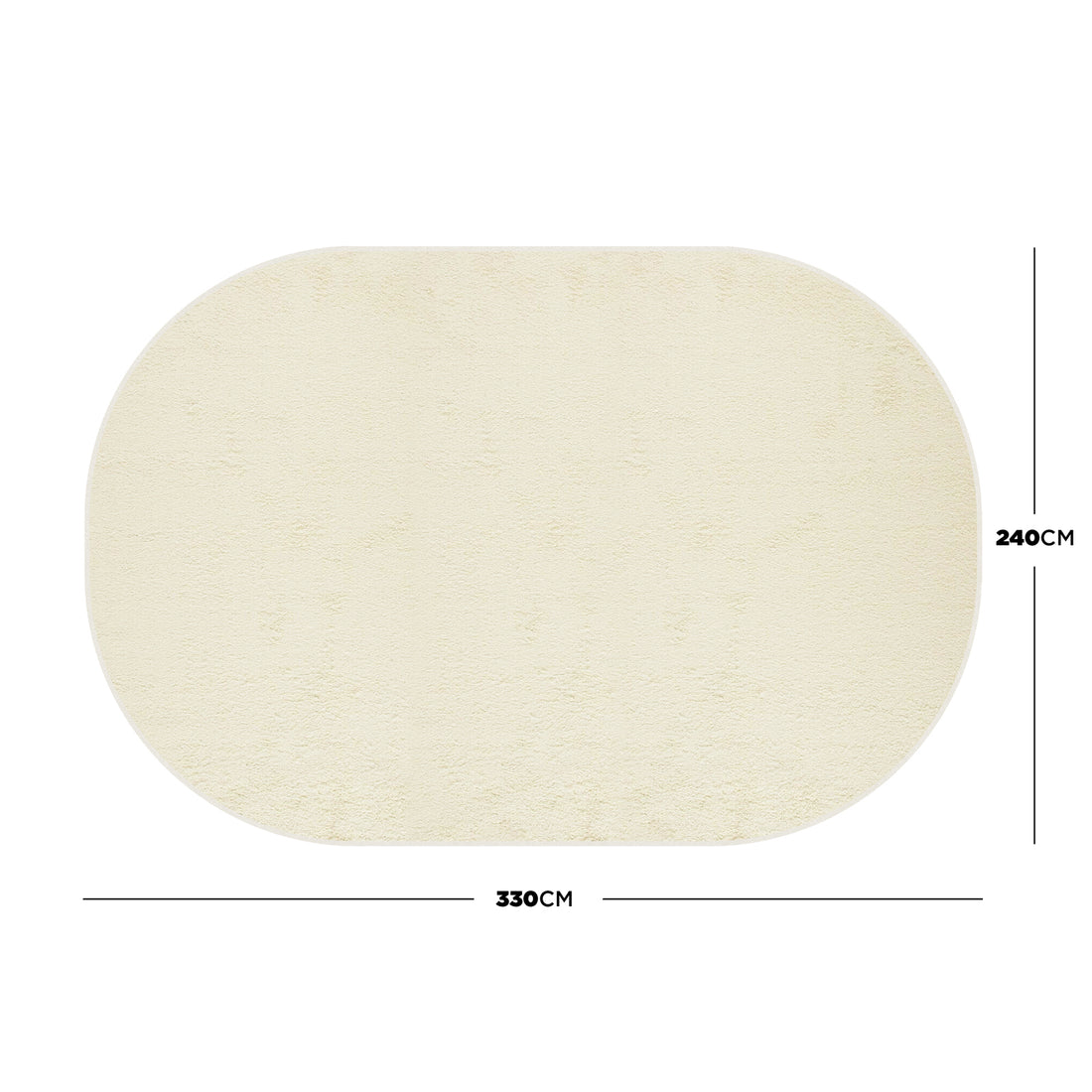 Pavla Oval Shaggy Rug - Beige 240 x 330cm, cream-colored, oval-shaped rug laid flat, showcasing its 330 cm width and 240 cm depth, ideal for cozy, stylish home spaces.