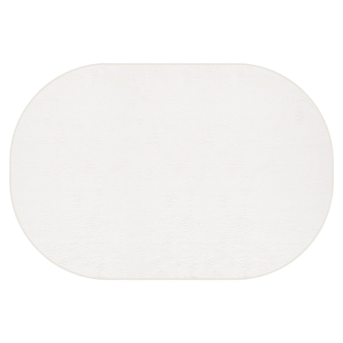 Pavla 300 x 400cm Oval Shaggy Rug in Cream White, showcasing its simple oval shape and plush texture, creating a cozy, modern look on a plain white background.