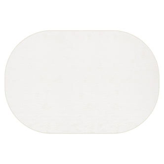 Pavla 300 x 400cm Oval Shaggy Rug in Cream White, showcasing its simple oval shape and plush texture, creating a cozy, modern look on a plain white background.