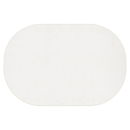 Pavla 300 x 400cm Oval Shaggy Rug in Cream White, showcasing its simple oval shape and plush texture, creating a cozy, modern look on a plain white background.