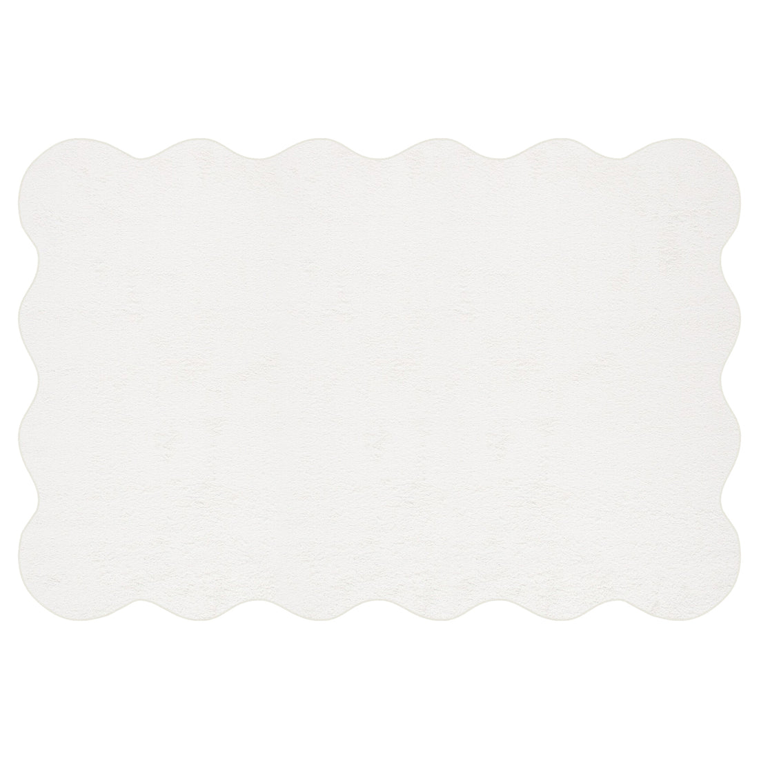 Pixie 300x400cm Large Wavy Shag Rug in Cream White features a gently scalloped edge and a lightly textured surface, enhancing its elegant design and luxurious feel.