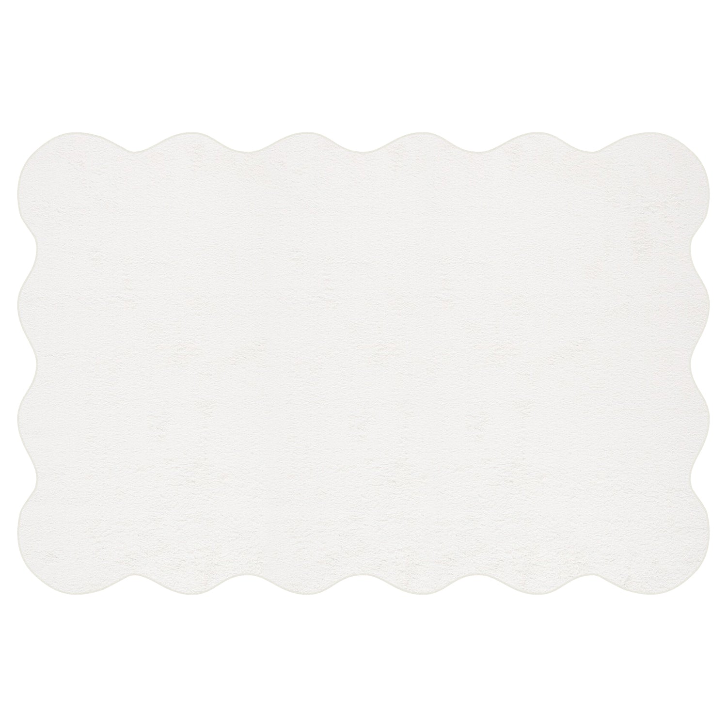 Pixie 300x400cm Large Wavy Shag Rug in Cream White features a gently scalloped edge and a lightly textured surface, enhancing its elegant design and luxurious feel.