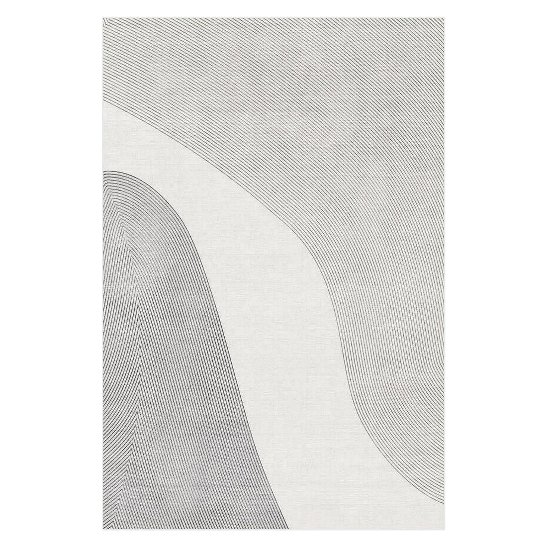 Ramvik 160x230cm Abstract Indoor Floor Rug featuring minimalist black linear patterns on a light-cream background, forming elegant sweeping curves and teardrop shapes, enhancing any modern interior space.