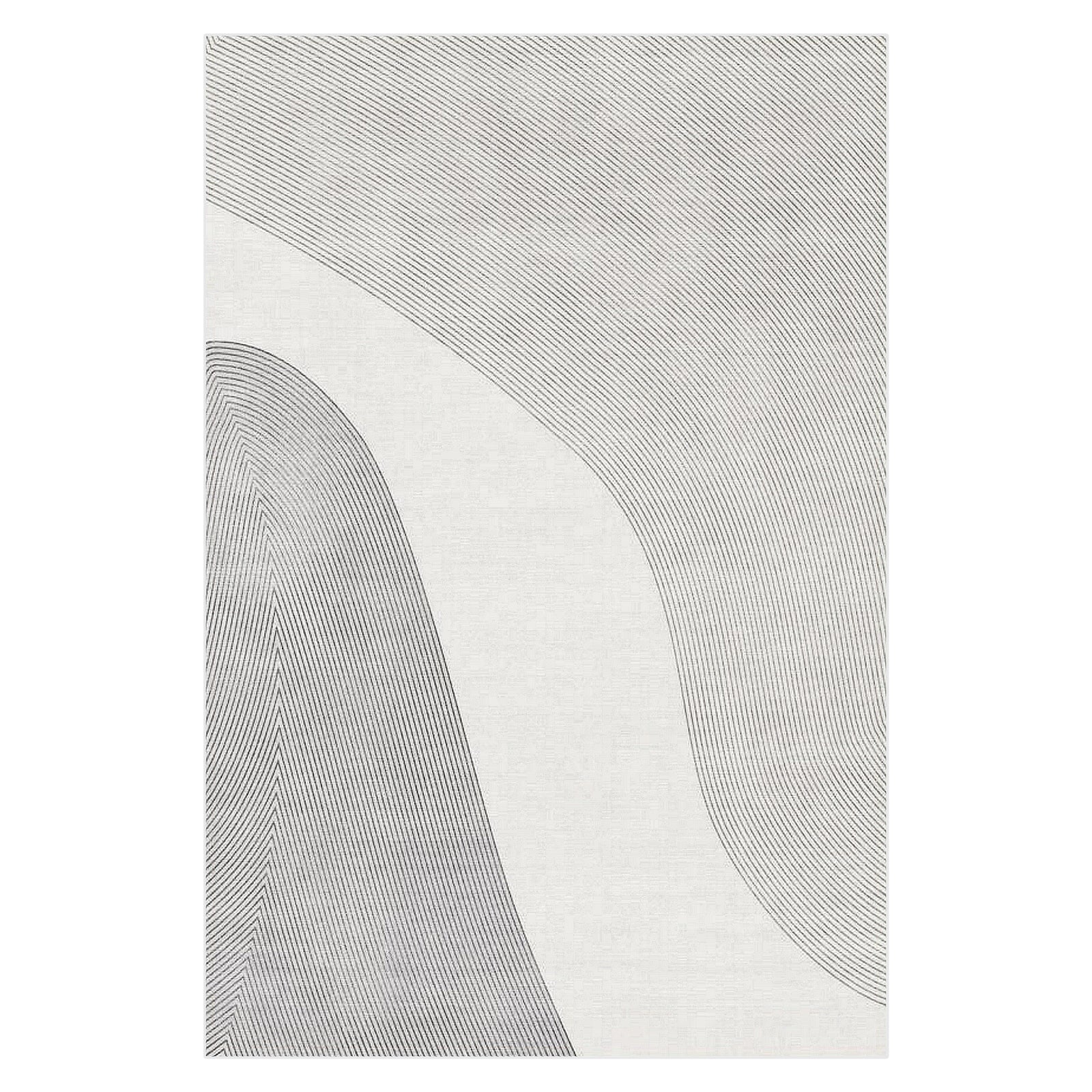 Ramvik 160x230cm Abstract Indoor Floor Rug featuring minimalist black linear patterns on a light-cream background, forming elegant sweeping curves and teardrop shapes, enhancing any modern interior space.