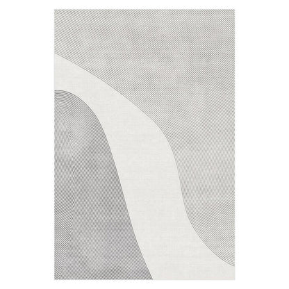 Ramvik 160x230cm Abstract Indoor Floor Rug featuring minimalist black linear patterns on a light-cream background, forming elegant sweeping curves and teardrop shapes, enhancing any modern interior space.