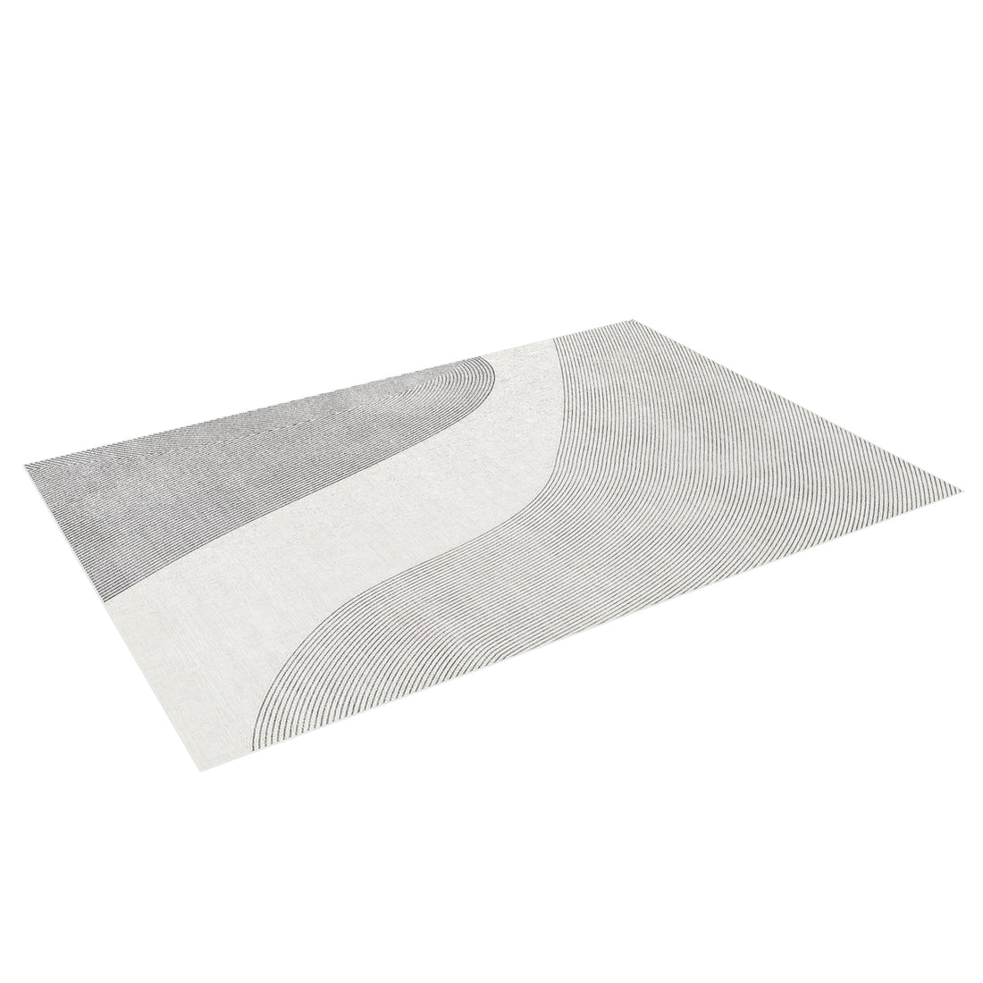 Ramvik 160x230cm Abstract Indoor Floor Rug featuring a cream background with wave-like charcoal lines. The contemporary design offers a modern flair while ensuring style and functionality in your living space.