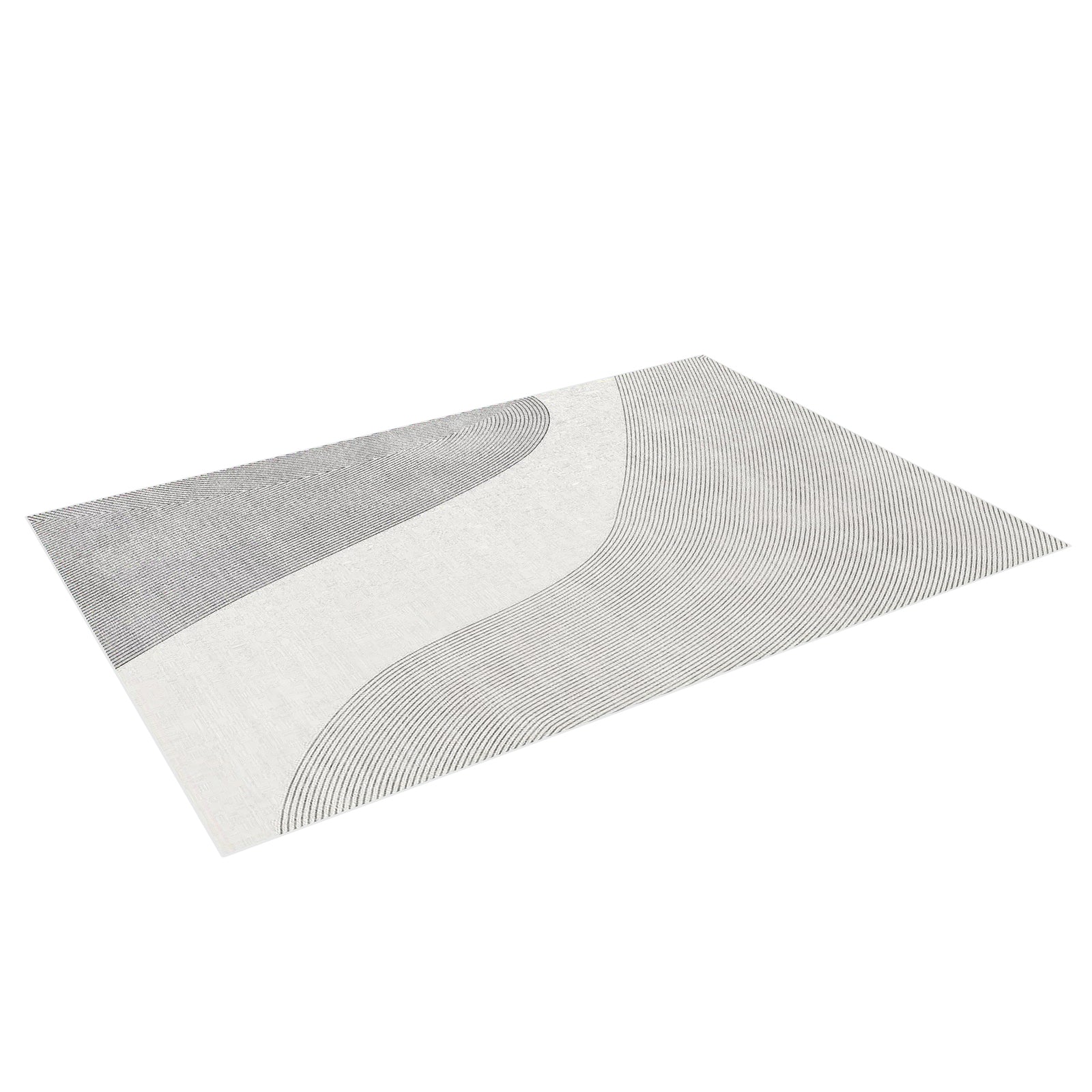 Ramvik 160x230cm Abstract Indoor Floor Rug featuring a cream background with wave-like charcoal lines. The contemporary design offers a modern flair while ensuring style and functionality in your living space.