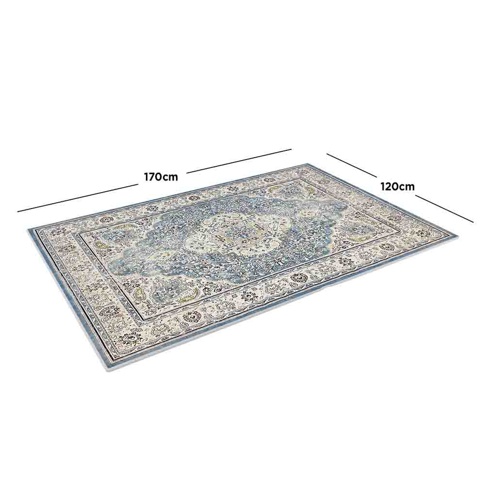 Roshni Distressed Persian Silky Rug 120x170cm, showcasing intricate floral medallion patterns, with a close-up view highlighting the rug's delicate design and smooth texture, ideal for enhancing living spaces.