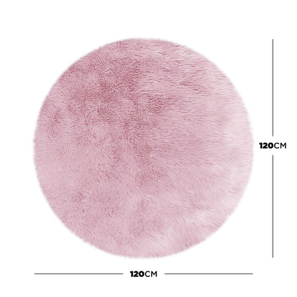 Shaddi 120cm Round Shaggy Soft Fluffy Fur Rug in Pink, featuring a plush, faux-fur texture. This round rug adds a luxurious and cosy touch to any room, with non-slip backing for safety.