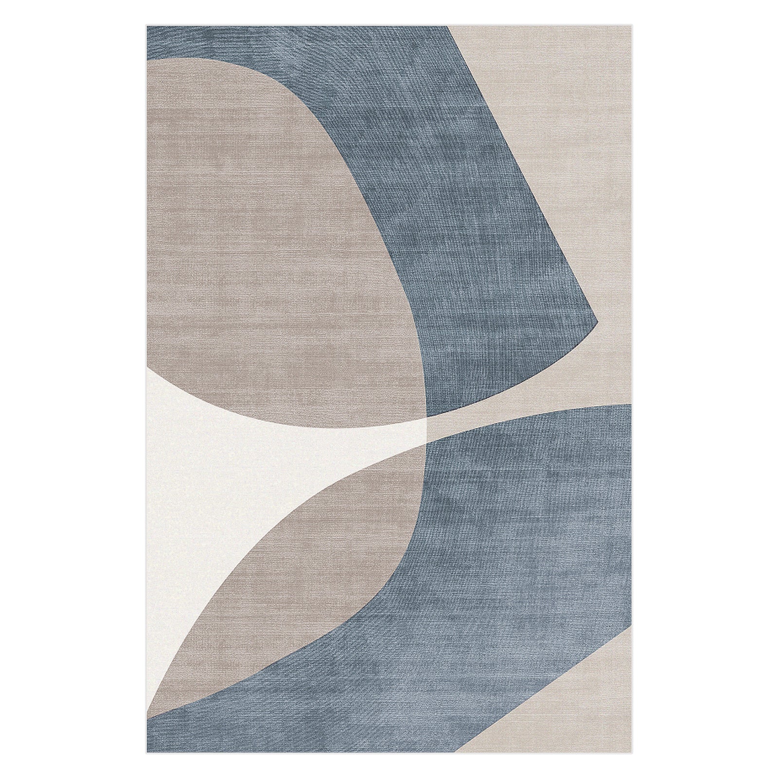 Sharya 160x230cm Abstract Indoor Floor Rug showcasing interlocking curves and arcs in a minimalist pattern, featuring sandy beige, slate-blue, and off-white tones for a contemporary, elegant touch.