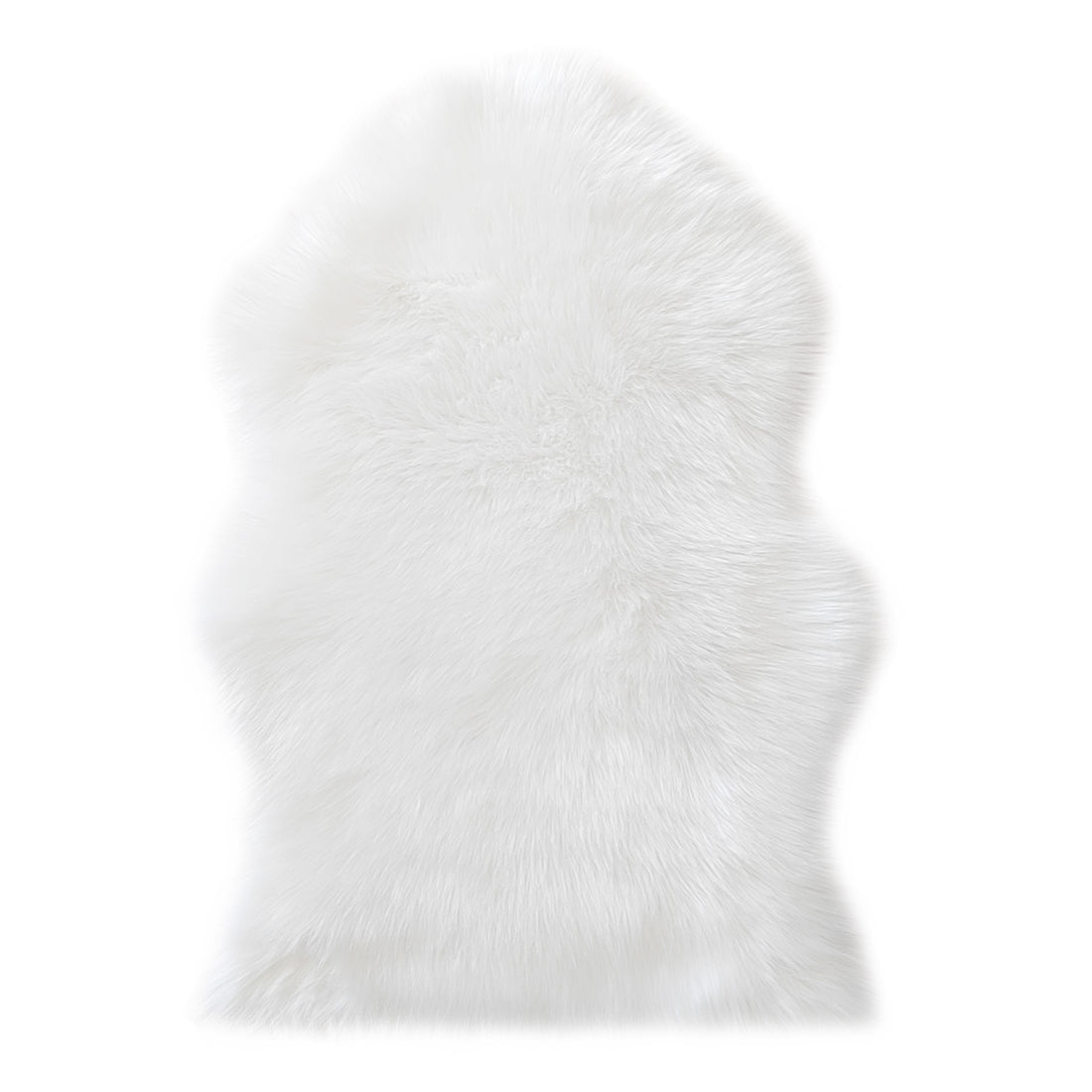 Silvanus 60x90cm Shaggy Soft Fluffy Fur Rug in White, featuring a plush, faux-sheepskin texture on a plain background, offering a cosy and luxurious look for any room.