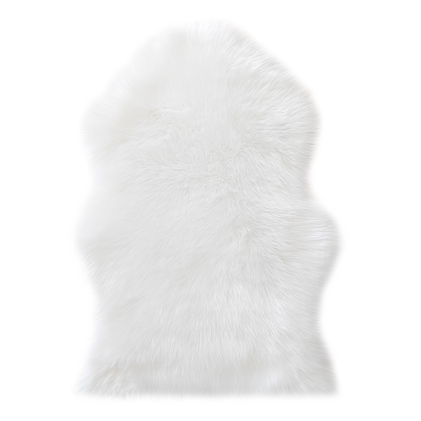 Silvanus 60x90cm Shaggy Soft Fluffy Fur Rug in White, featuring a plush, faux-sheepskin texture on a plain background, offering a cosy and luxurious look for any room.