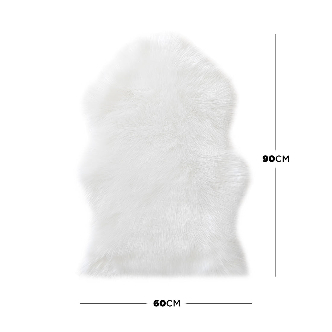 Silvanus 60x90cm Shaggy Soft Fluffy Fur Rug in White, displayed flat, showcasing its plush, sheepskin-style texture and approximately 60 cm by 90 cm dimensions, ideal for adding cosiness to any room.