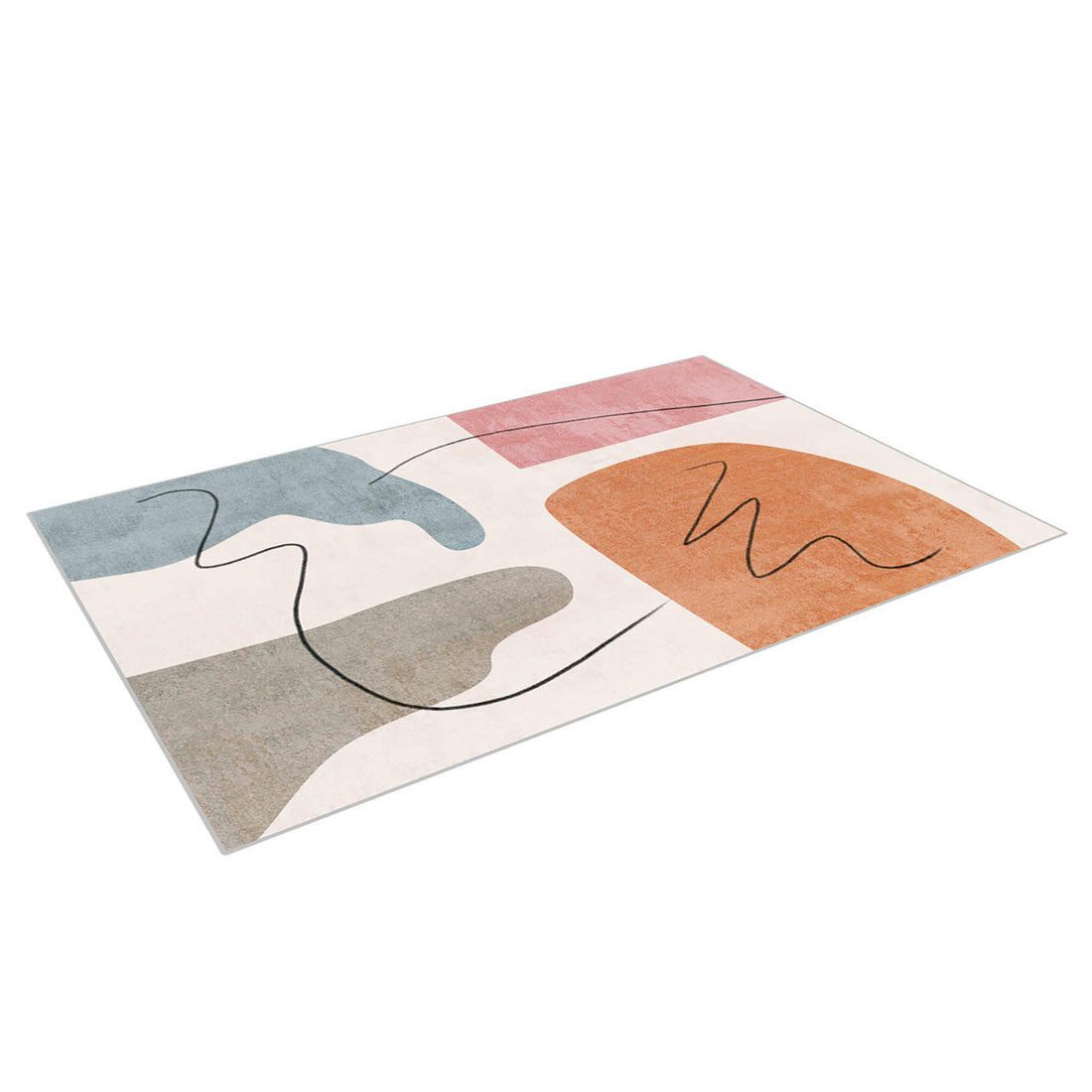 Skalo 160x230cm Medium Contemporary Colourful Kids Indoor Rug with abstract color-blocked shapes and thin black squiggly lines, ideal for adding modern flair to children's spaces.