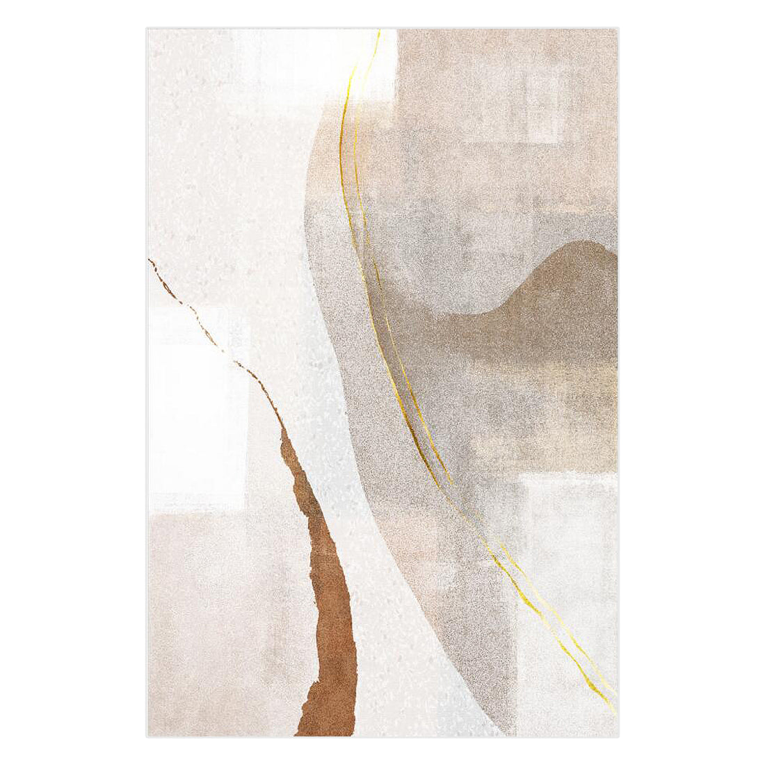 Talbyn Contemporary Abstract Floor Rug 120 x 180cm features organic curves and metallic-gold accents on a neutral cream and beige palette, offering a sophisticated, contemporary touch to any decor.